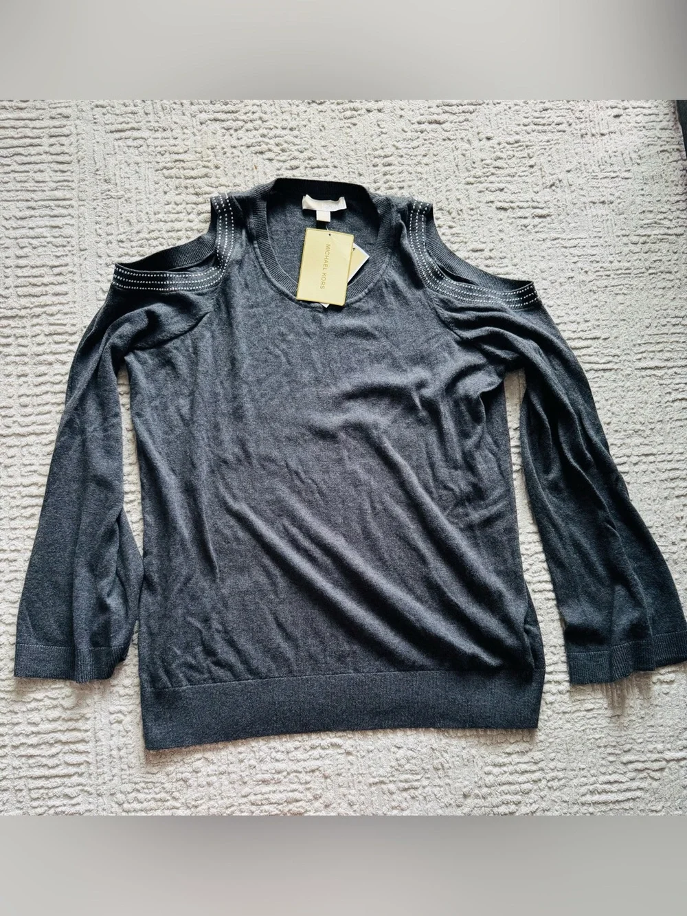 Michael Kors Charcoal Cold-Shoulder Knit Sweater
